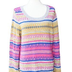Mossimo Multi Color Fun Loose Sweater Gray Pink Blue Yellow X-Large Sweater